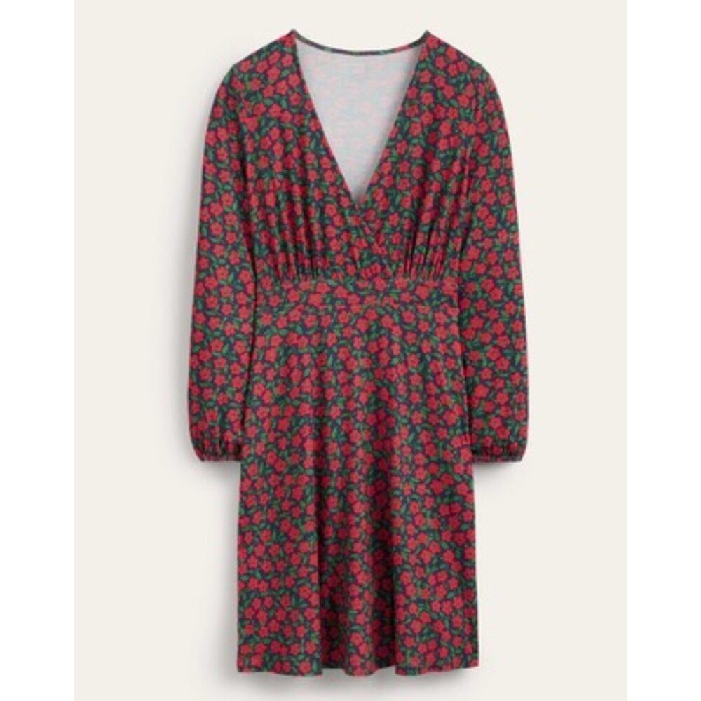 Boden Willow Jersey Dress Red Navy Floral Women’s Size 16 / 18 Stretch